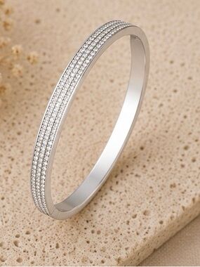 Silver Pavé Crystal Minimalist Bangle Bracelet